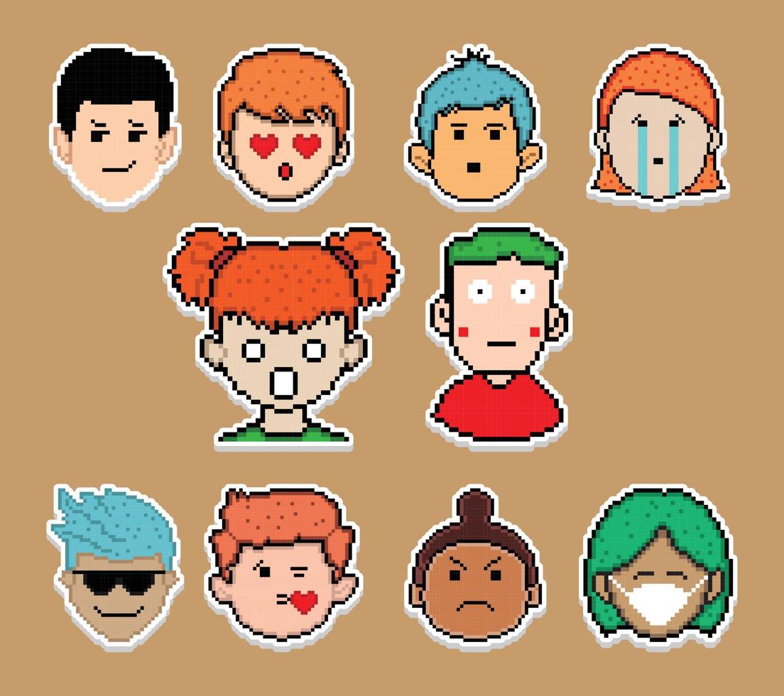 pixel arte etichetta emoji disegno, vettore