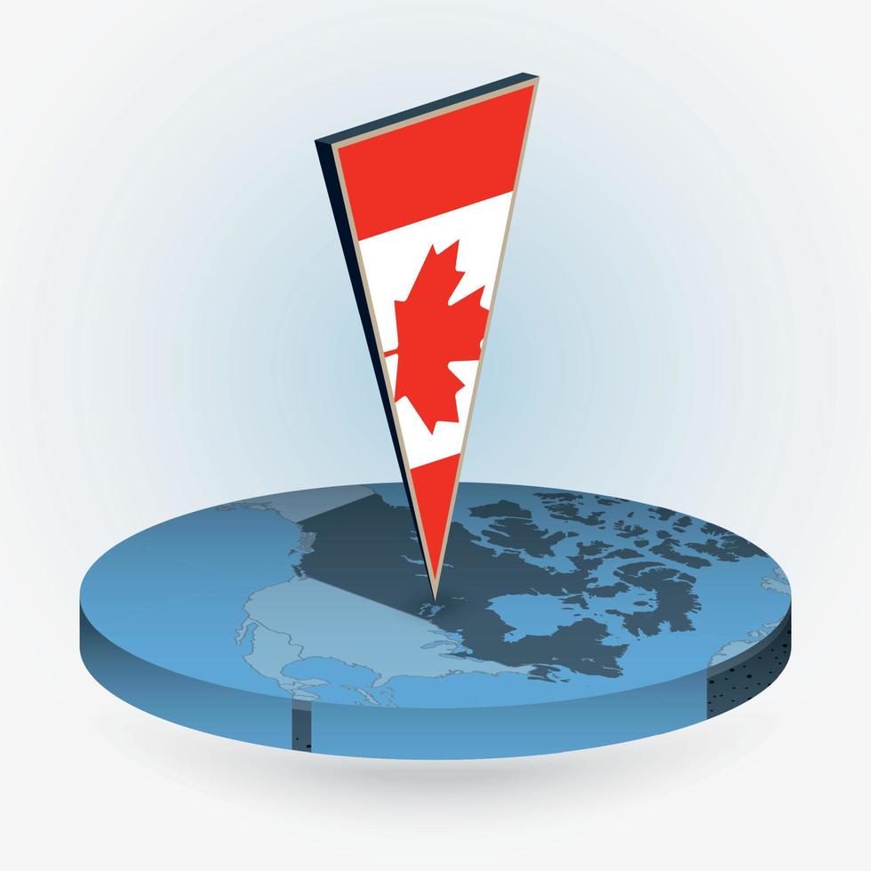 Canada carta geografica nel il giro isometrico stile con triangolare 3d bandiera di Canada vettore