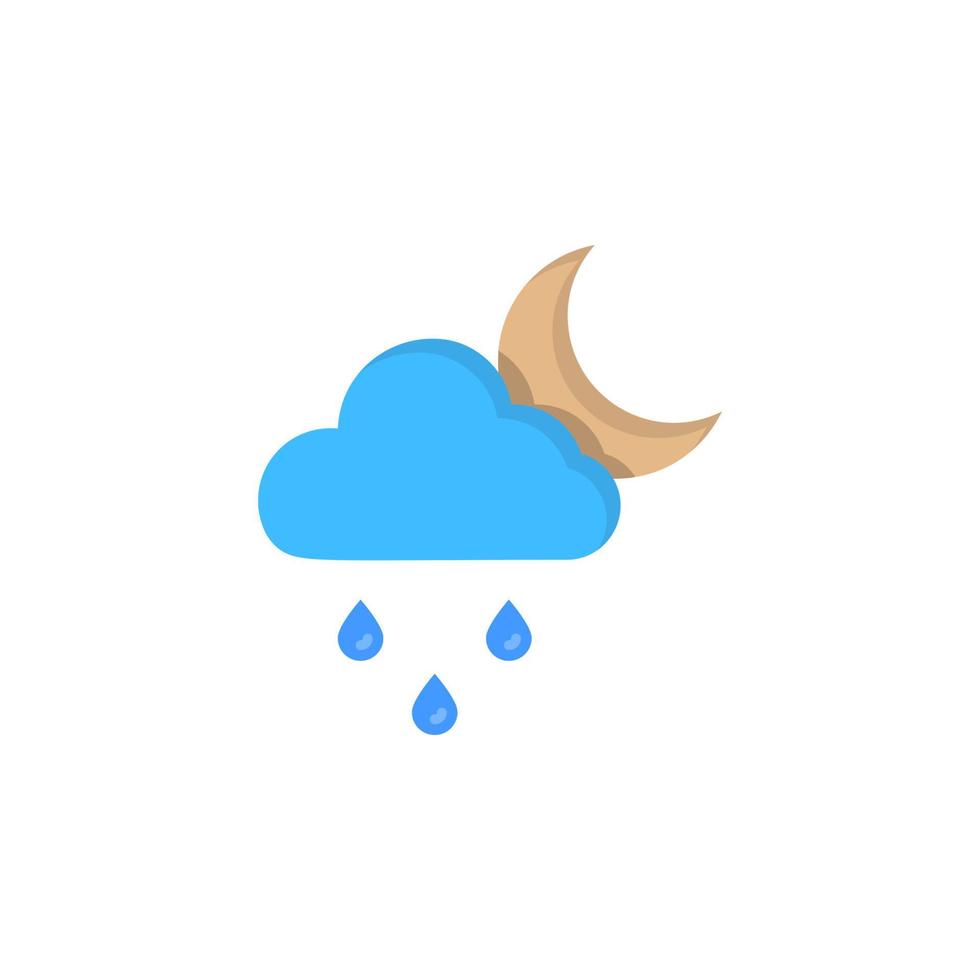 nube mezzaluna pioggia gocce vettore icona illustrazione