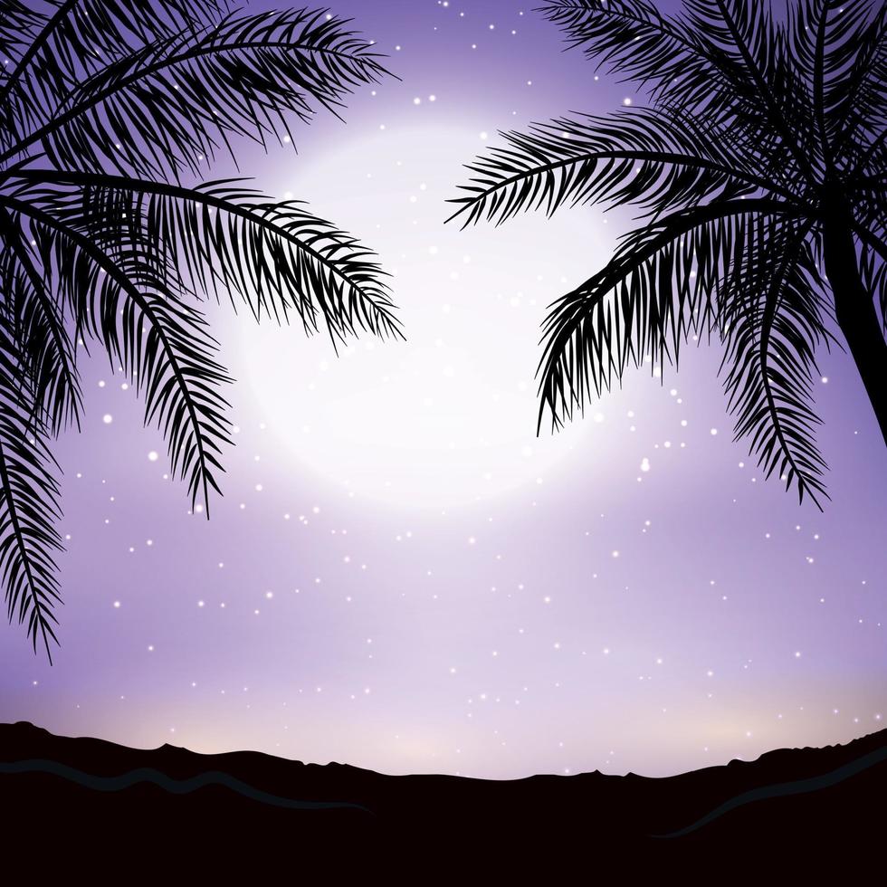 panorama notturno sullo sfondo della spiaggia con palme vettore