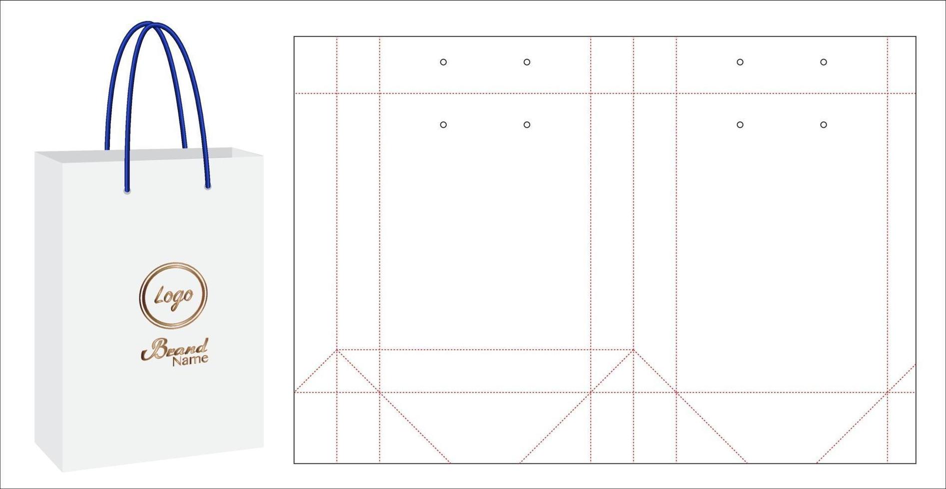 confezione di sacchetti di carta fustellati e mockup di sacchetti 3d vettore