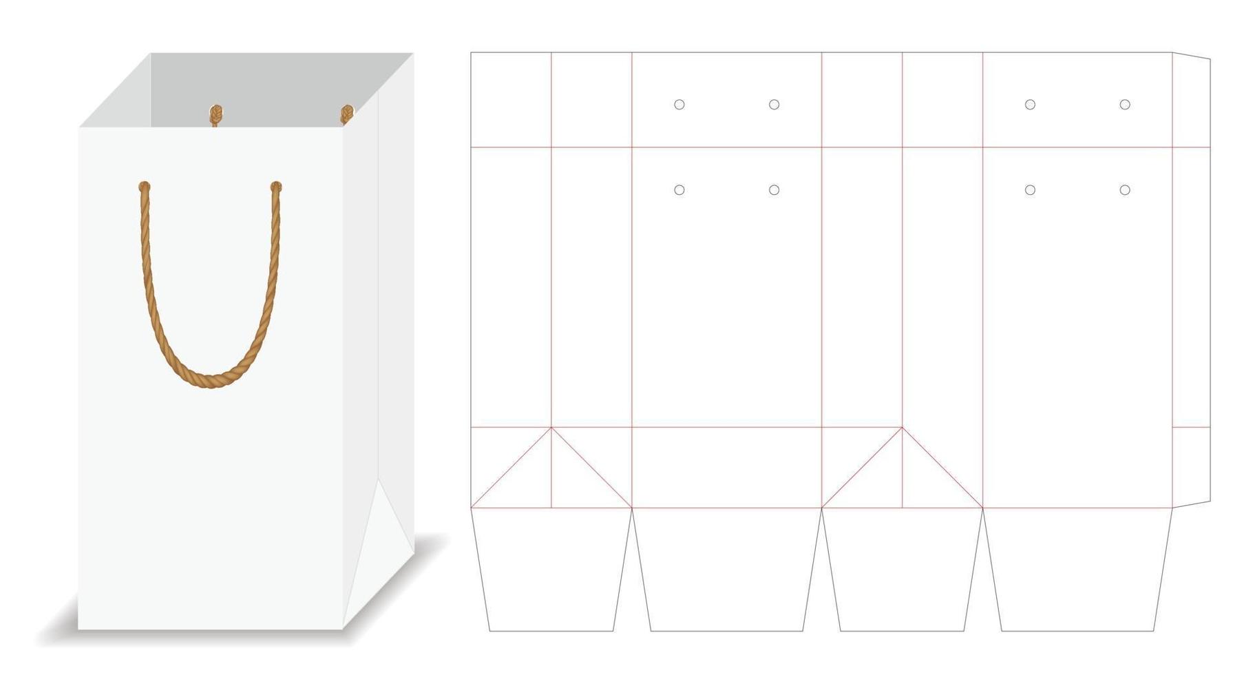 confezione di sacchetti di carta fustellati e mockup di sacchetti 3d vettore