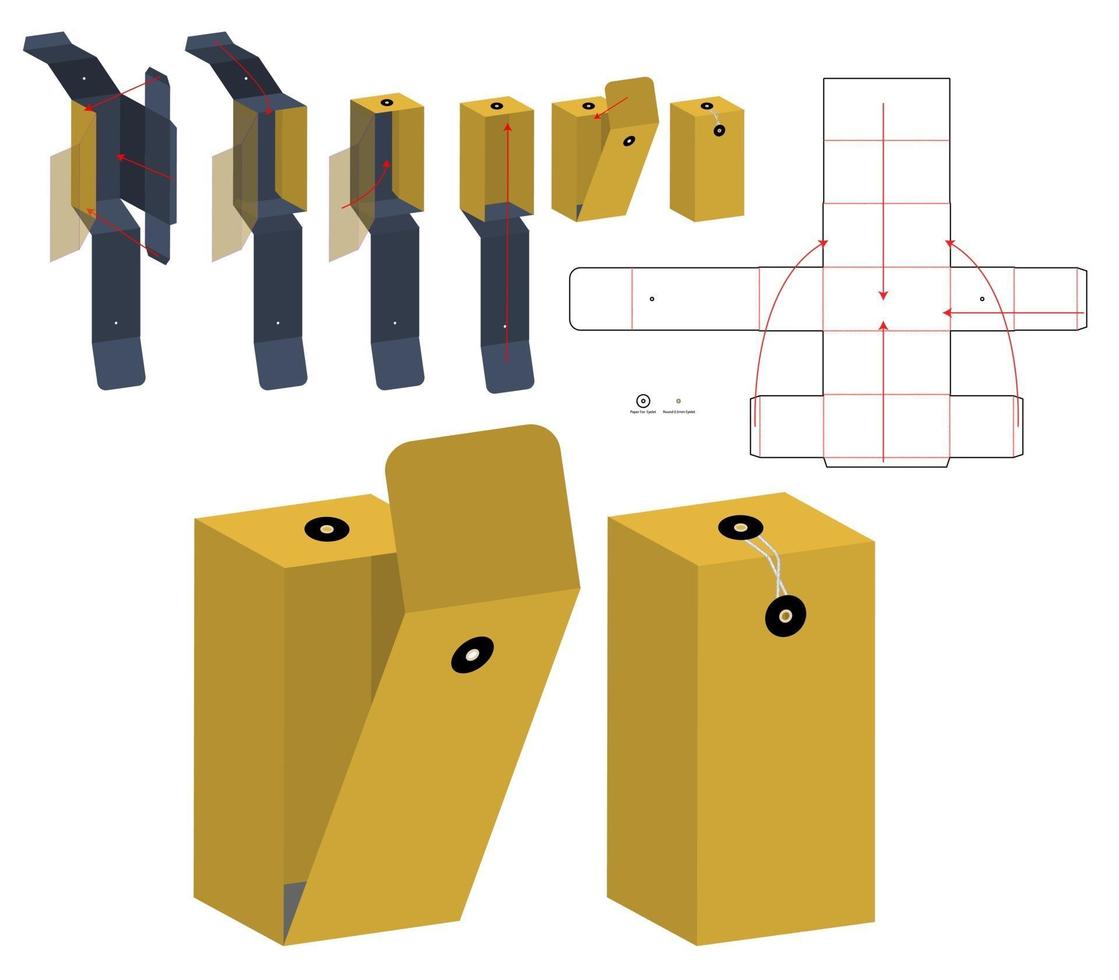 disegno del modello fustellato di imballaggio della scatola. Modello 3d vettore