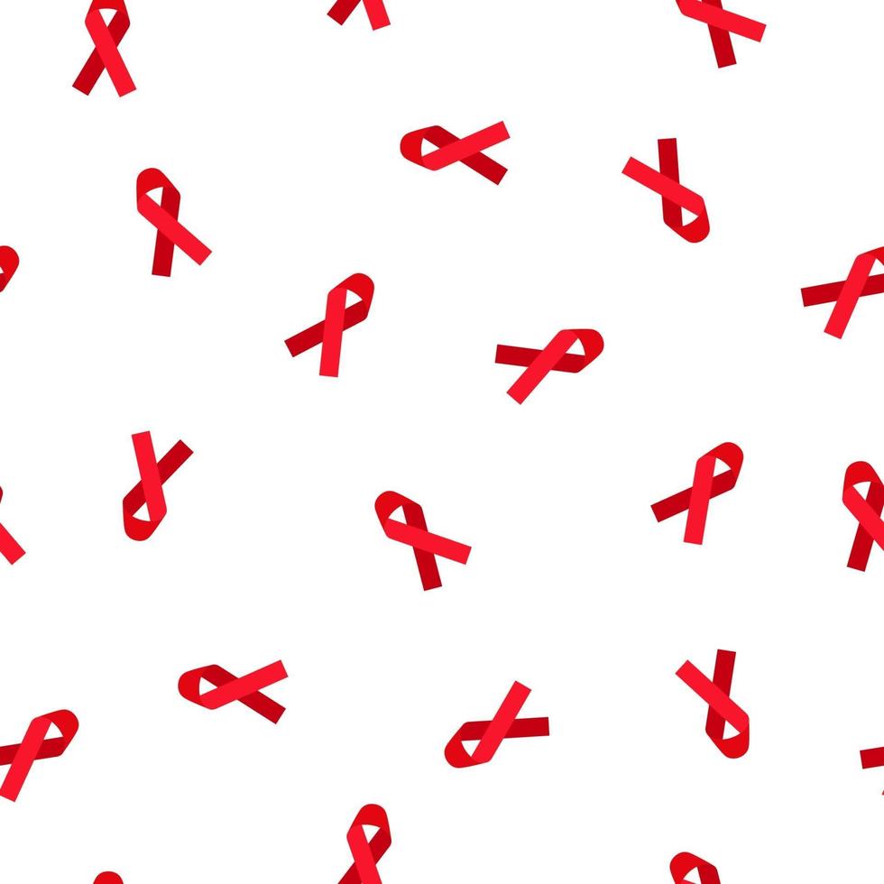 Vector cartoon seamless pattern con nastro rosso su sfondo bianco. il 1 ° dicembre è la giornata mondiale contro l'AIDS.