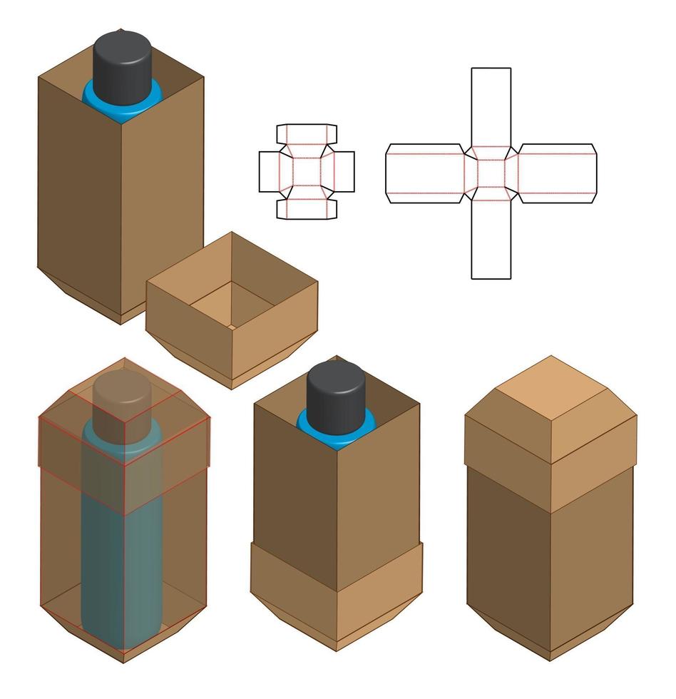disegno del modello fustellato di imballaggio della scatola. Modello 3d vettore