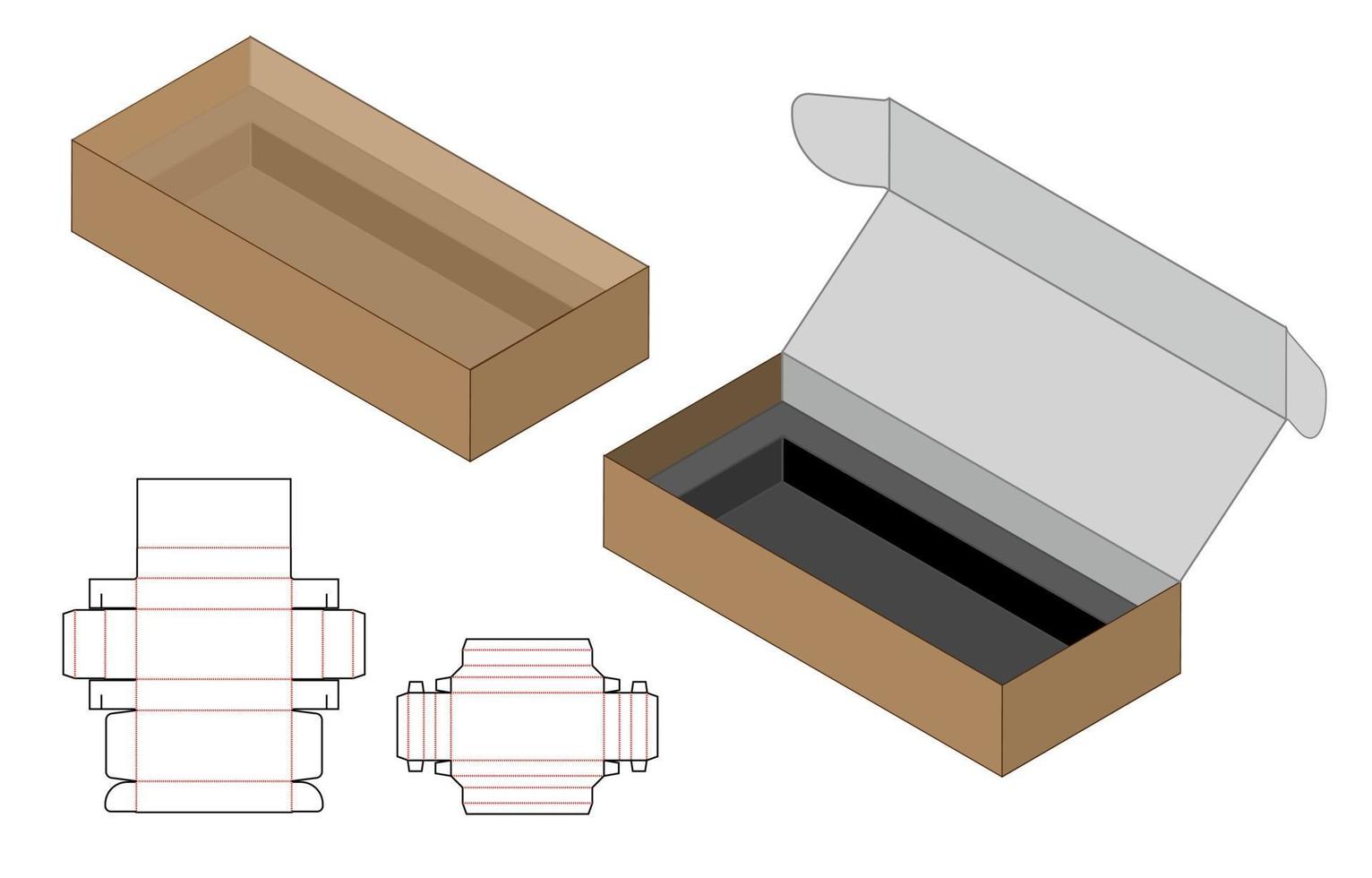 disegno del modello fustellato di imballaggio della scatola. Modello 3d vettore