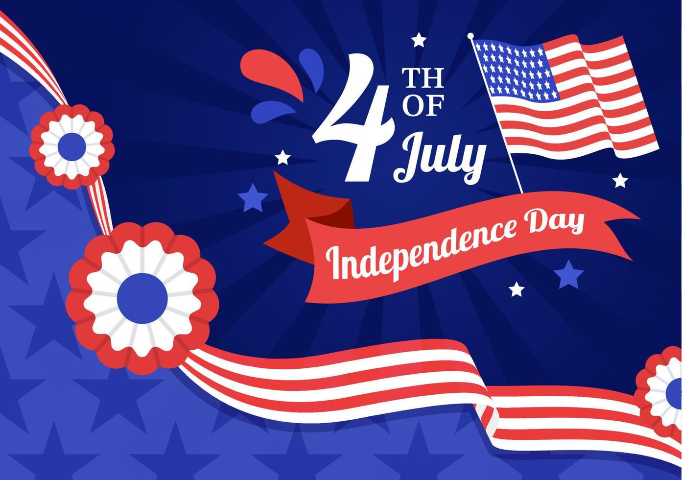 4 ° di luglio indipendenza giorno Stati Uniti d'America vettore illustrazione con americano bandiera e palloncini sfondo nel piatto cartone animato mano disegnato atterraggio pagina modelli
