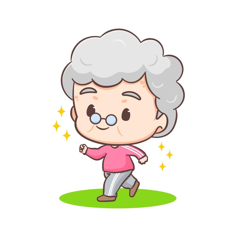 carino nonna cartone animato carattere. nonna fare attività. persone e famiglia concetto desing. adorabile chibi vettore illustrazione