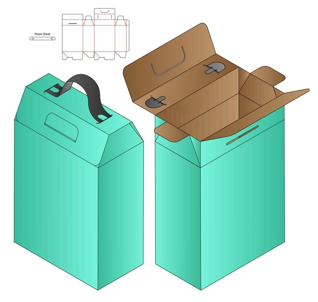 disegno del modello fustellato di imballaggio della scatola. Modello 3d vettore