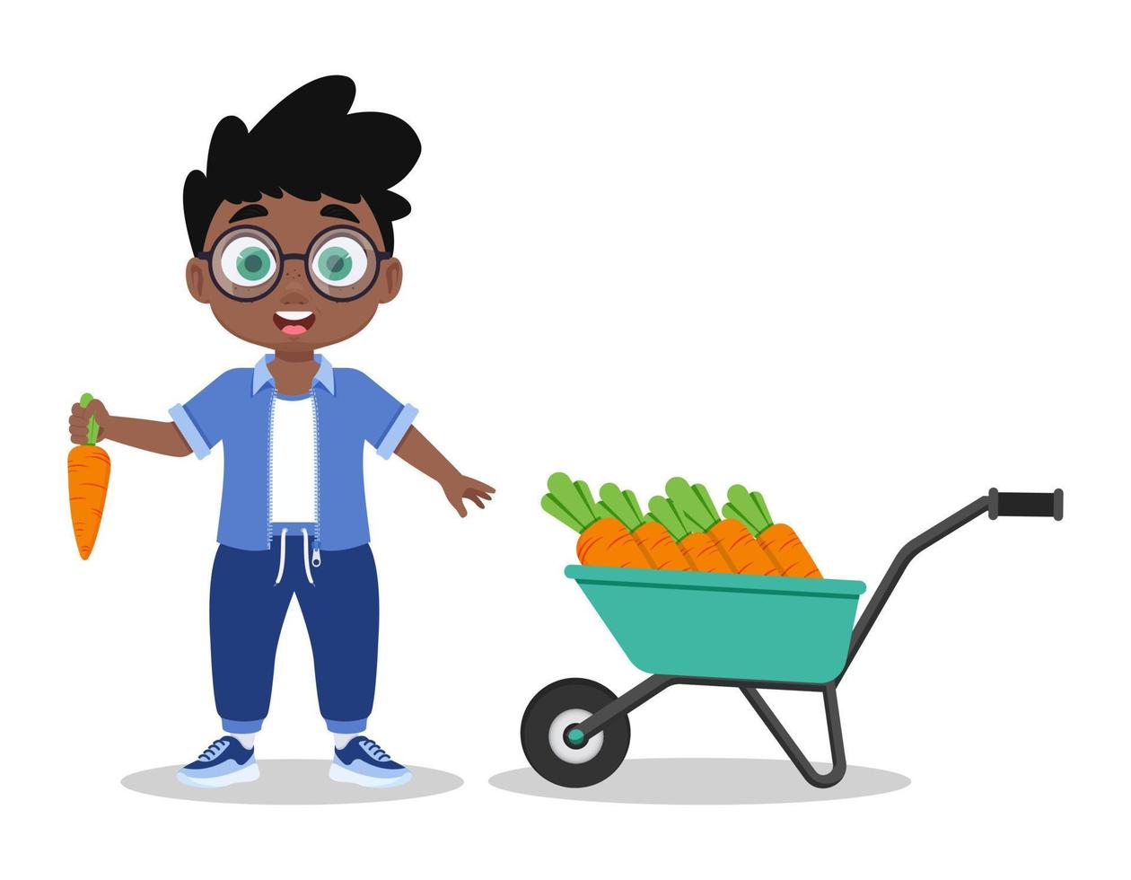 bambino con carota raccogliere vettore