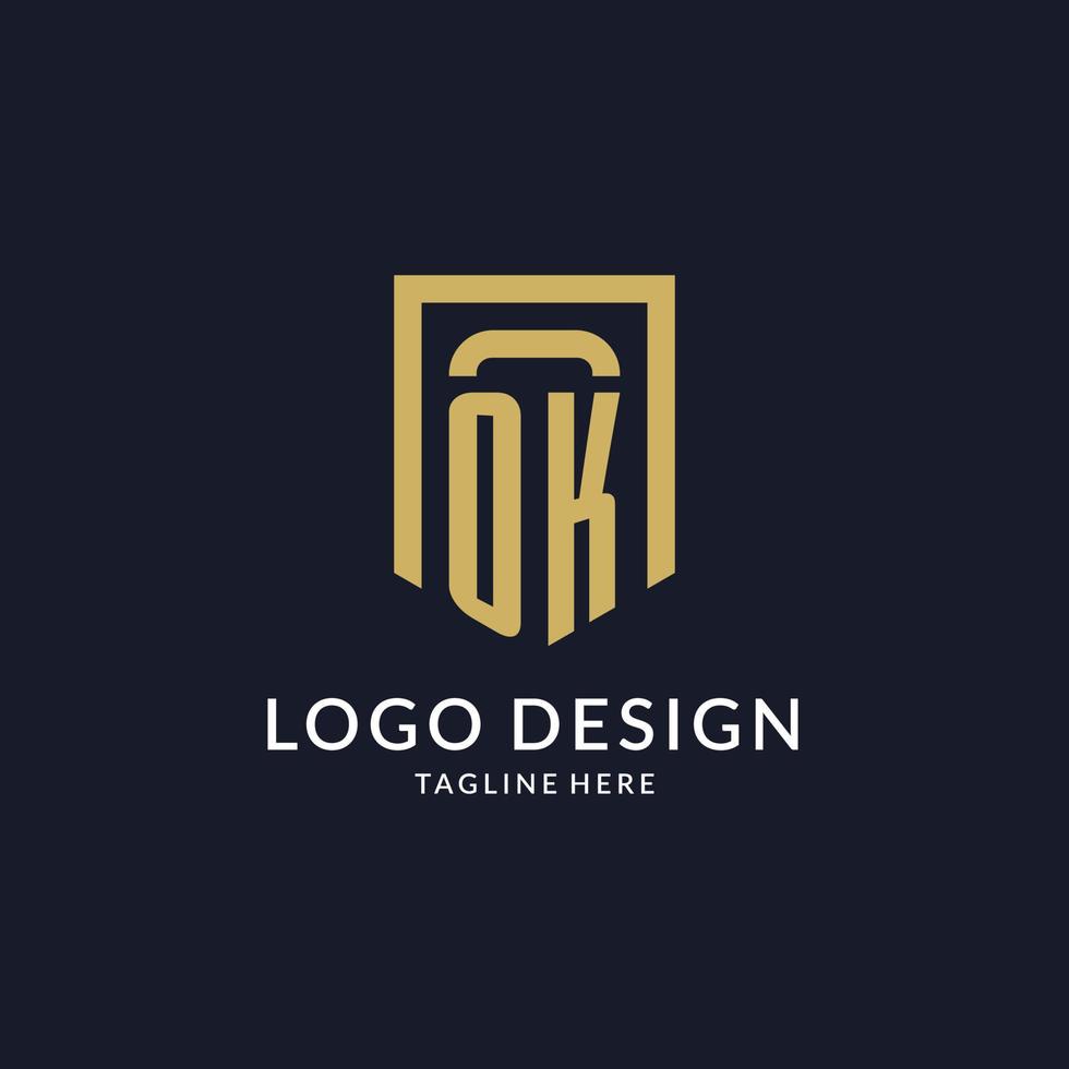 ok logo iniziale con geometrico scudo forma design stile vettore