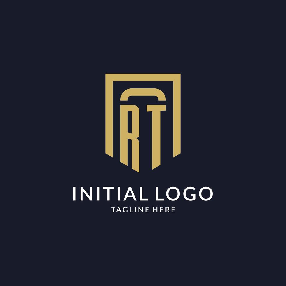 rt logo iniziale con geometrico scudo forma design stile vettore