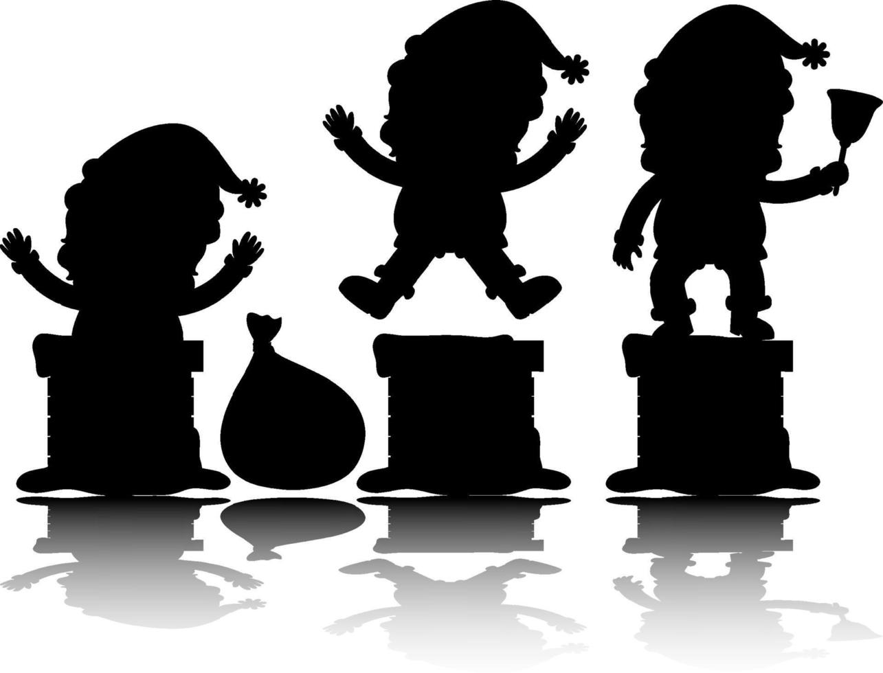 set di silhouette personaggio dei cartoni animati di Babbo Natale con riflesso vettore