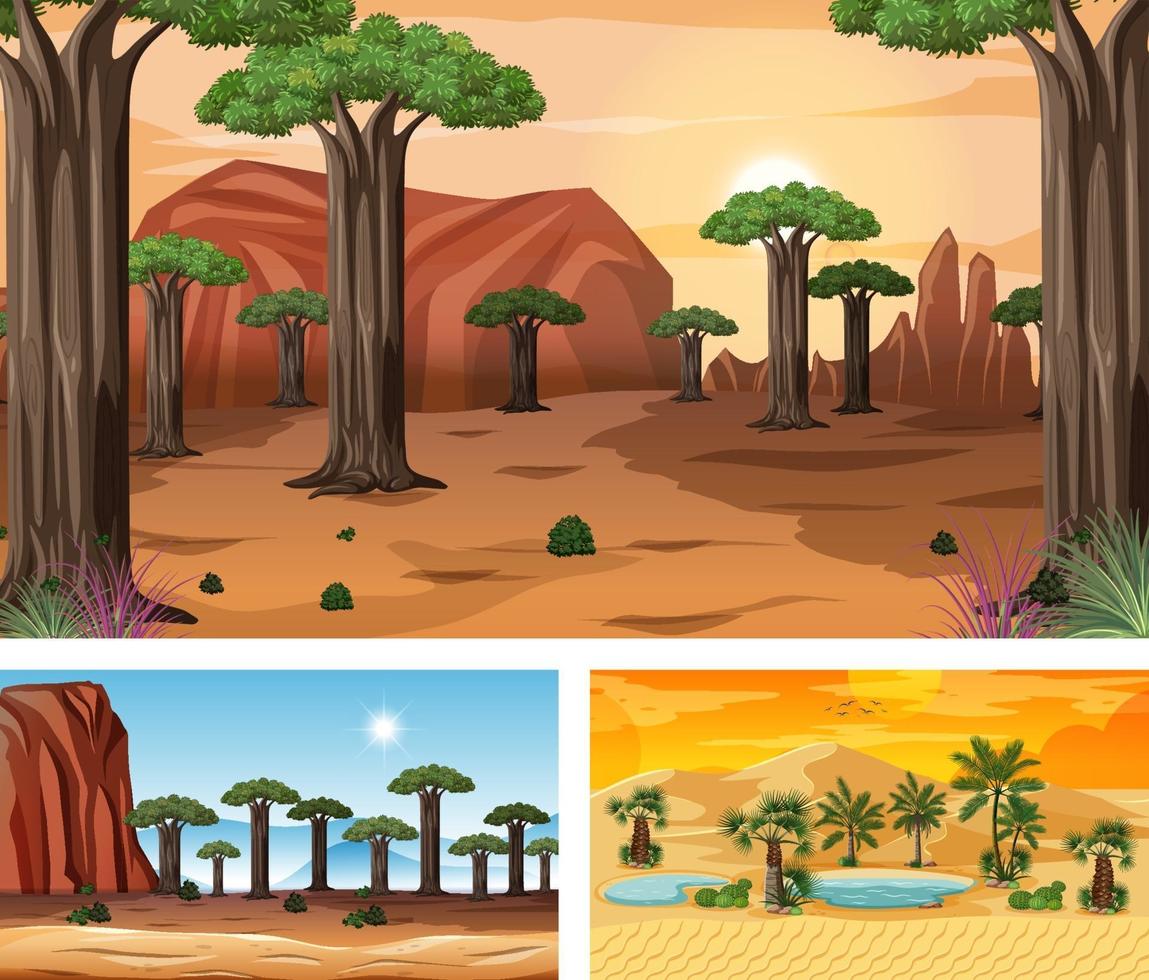 scene orizzontali di natura diversa in stile cartone animato vettore