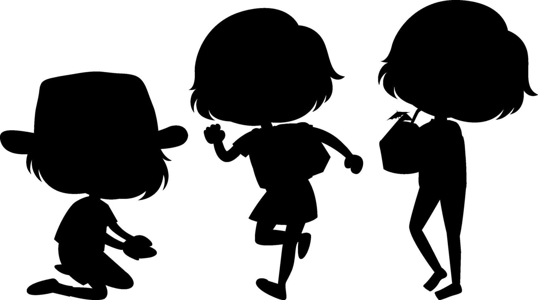 set di bambini silhouette personaggio dei cartoni animati vettore