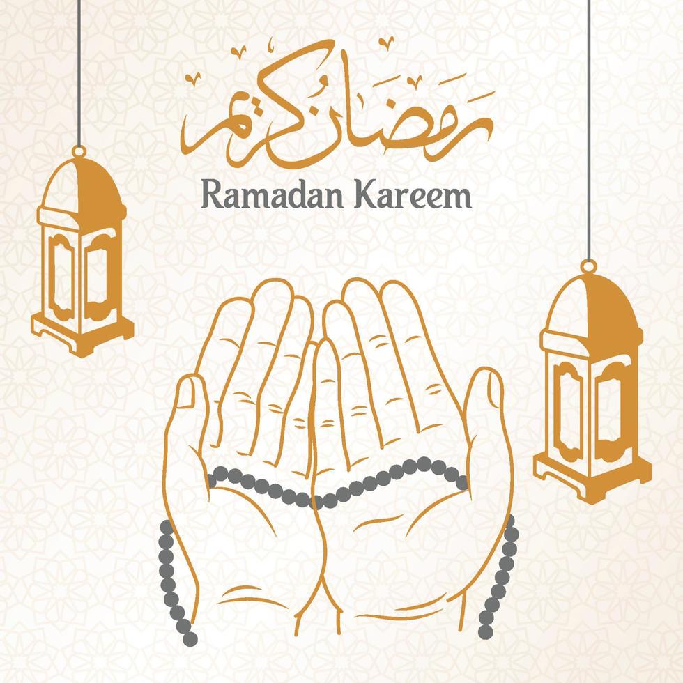 preghiere mani Ramadan kareem con lanterna vettore