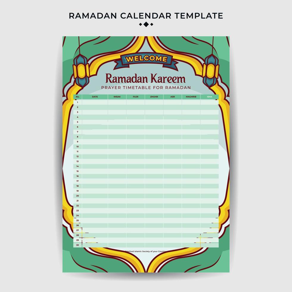 piatto Ramadan calendario programma modello con mano disegnato islamico illustrazione ornamento vettore