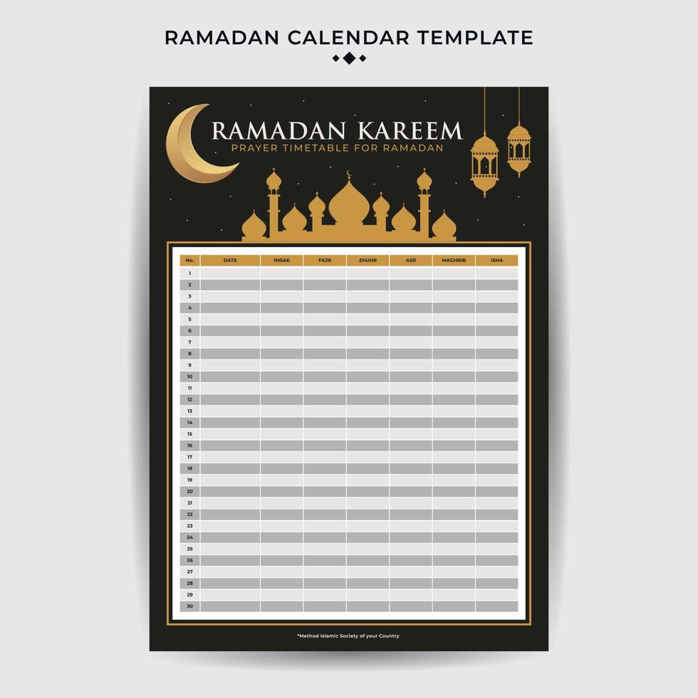 piatto Ramadan calendario programma modello vettore