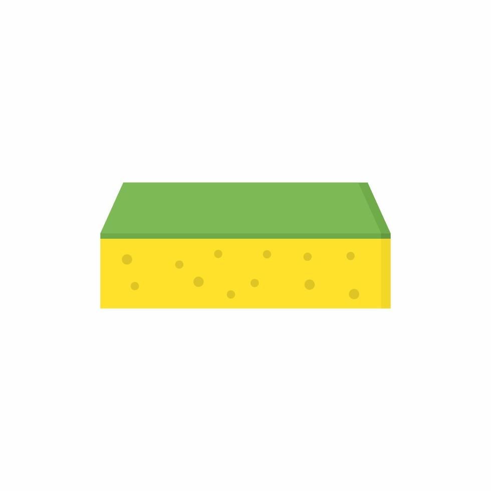 disegno dell'icona di spugna. una spugna gialla e verde per la pulizia isolata su uno sfondo bianco. lavare i piatti. un concetto per le imprese di pulizia. illustrazione piatta di strumenti per la pulizia della casa vettore