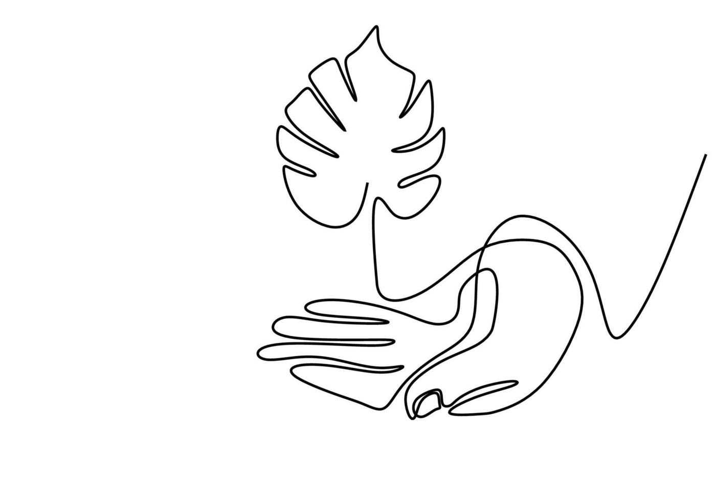 un disegno a tratteggio della pianta in mano isolato su sfondo bianco. arte vettoriale linea singola giornata della terra ambiente. concetto di crescita e amore per la terra. illustrazione disegnata a mano. design minimalista