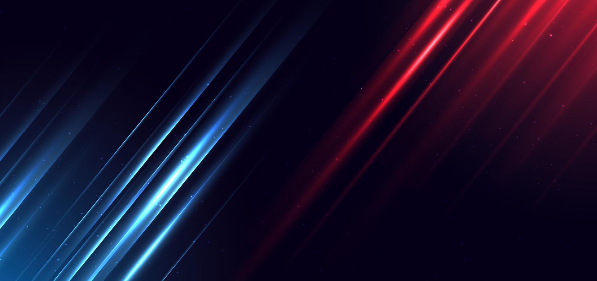 astratto tecnologia futuristico raggiante neon blu e rosso leggero Linee con velocità movimento andare avanti buio blu sfondo con copia spazio per testo. vettore