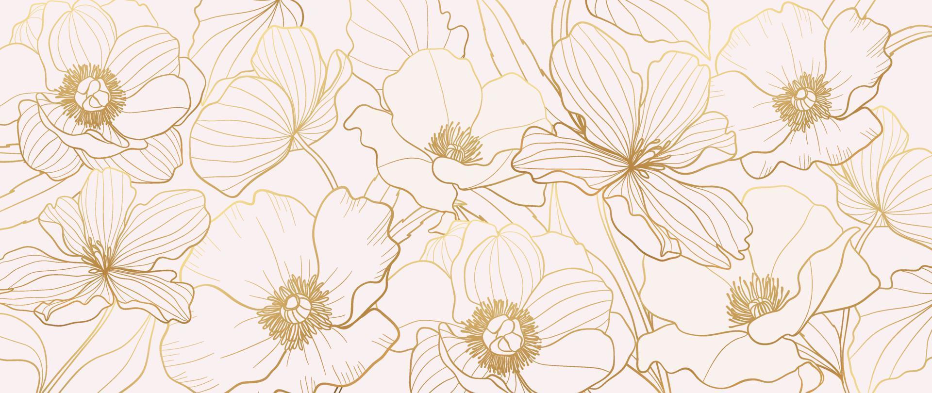 lusso oro papavero fiore linea arte sfondo vettore. naturale botanico elegante fiore con oro linea arte. design illustrazione per decorazione, parete arredamento, sfondo, coperchio, striscione, manifesto, carta. vettore