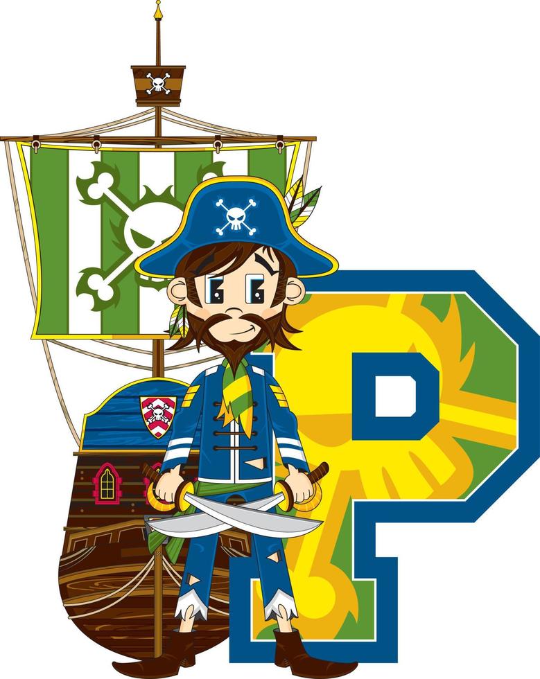 p è per pirata con nave alfabeto apprendimento educativo illustrazione vettore