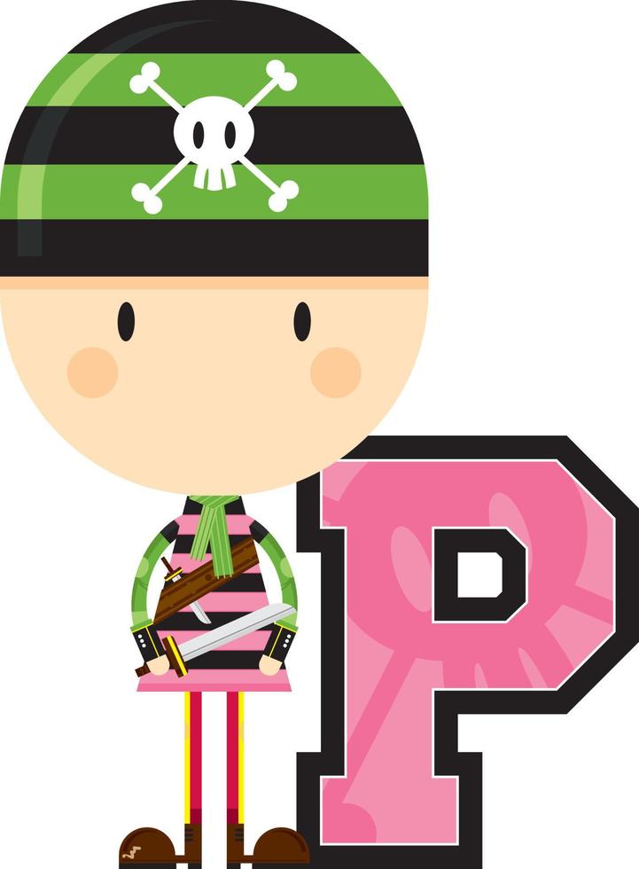 p è per pirata spavaldo alfabeto apprendimento educativo illustrazione vettore