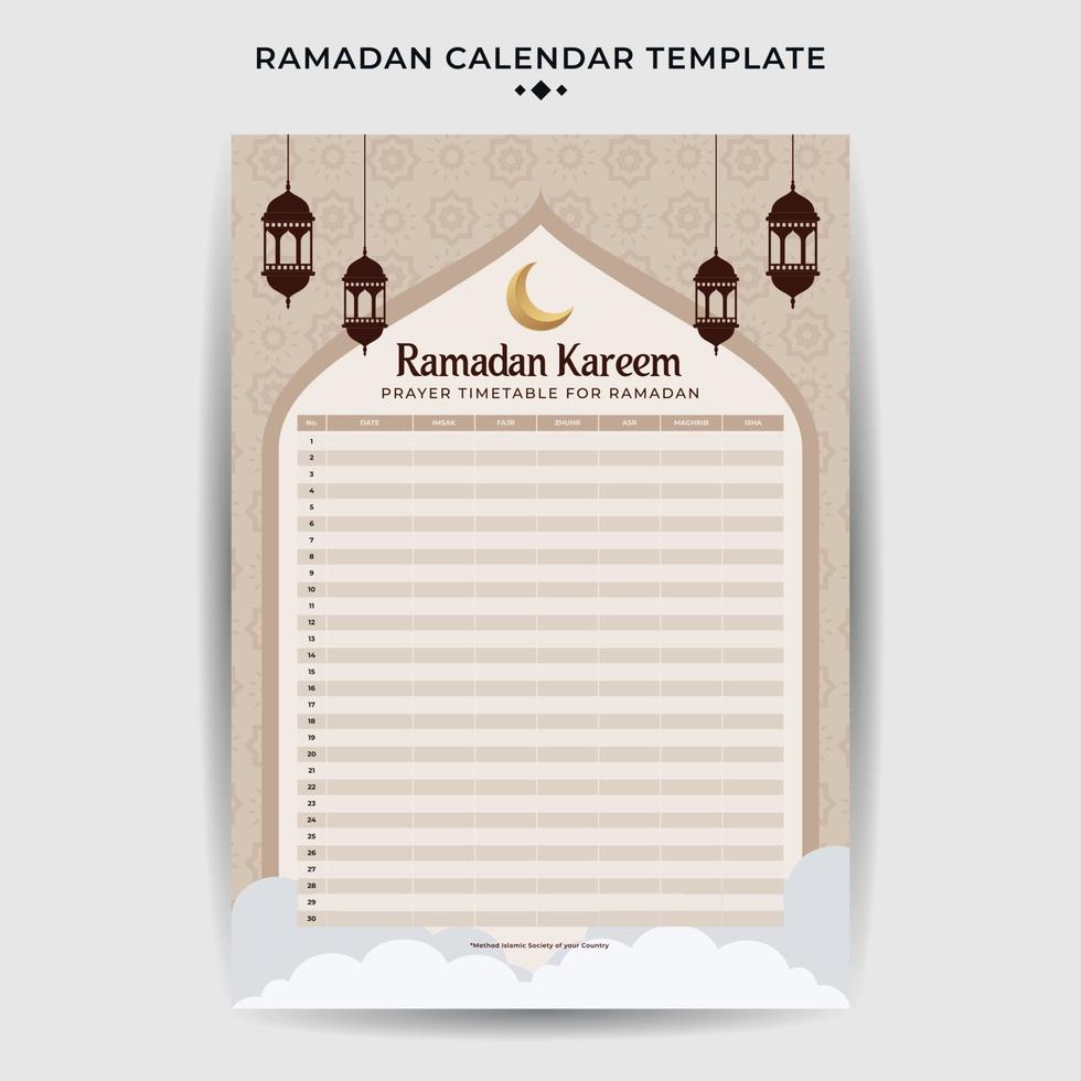 piatto Ramadan calendario design modello vettore