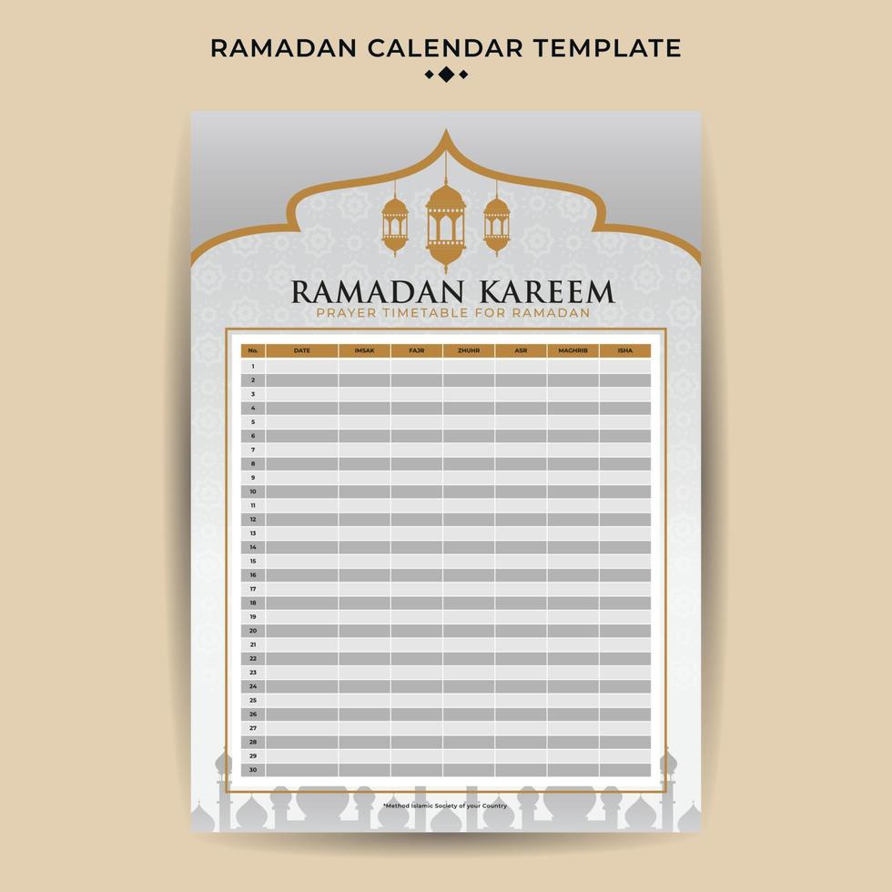 Ramadan calendario con iftar tempo programma tavolo vettore