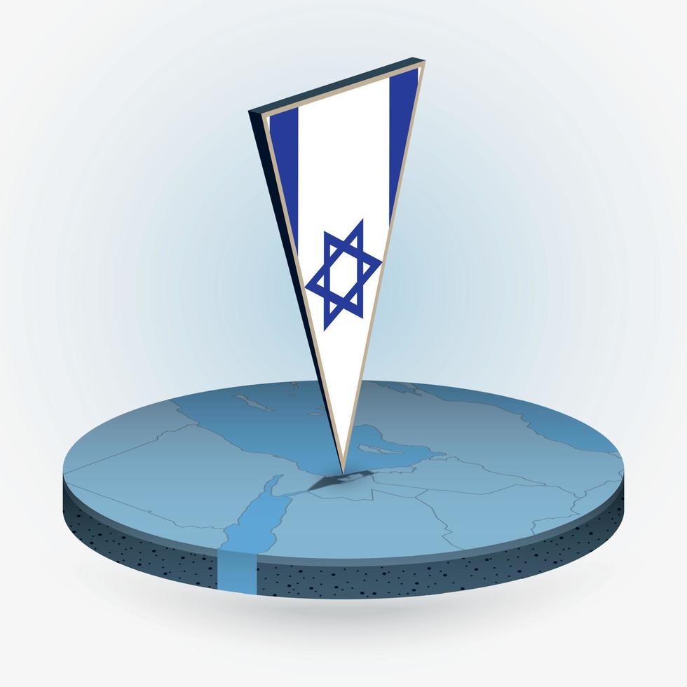 Israele carta geografica nel il giro isometrico stile con triangolare 3d bandiera di Israele vettore
