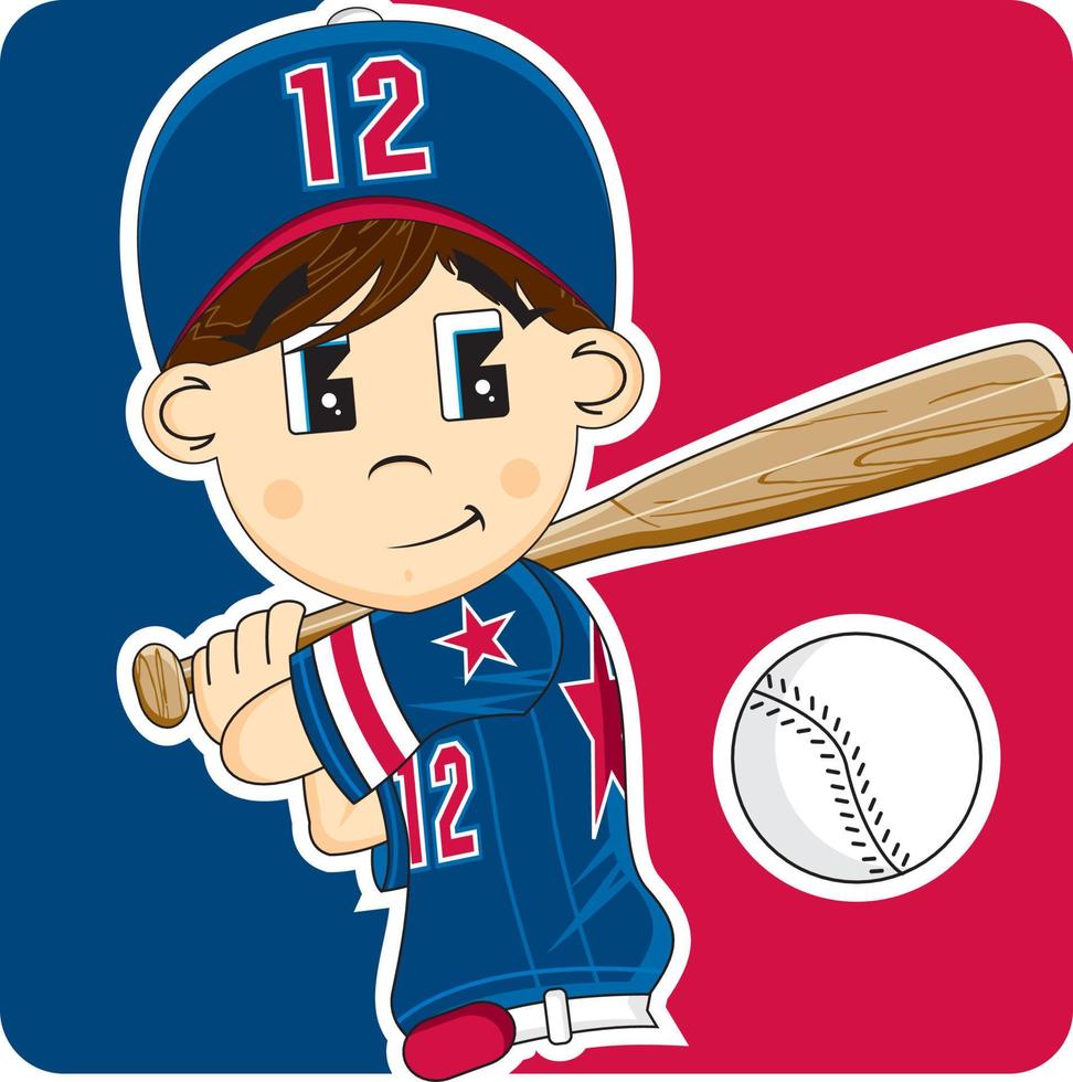 carino cartone animato baseball giocatore sport e tempo libero illustrazione vettore