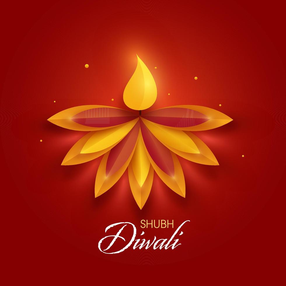 carta tagliare illuminato olio lampada su rosso sfondo per contento Diwali celebrazione. vettore