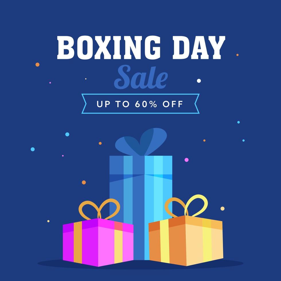 boxe giorno vendita manifesto design con sconto offrire e regalo scatole su blu sfondo. vettore