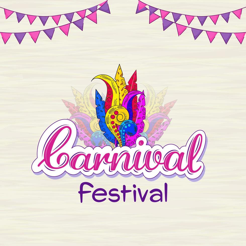 carnevale Festival font con colorato piume e pavese bandiere decorato su bianca struttura o delicato sfondo. vettore