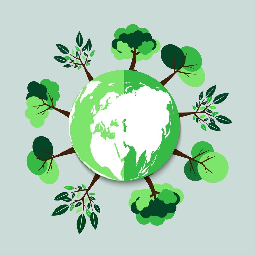 ecology.green cities aiuta il mondo con un'idea di concetto ecologico. con globo e albero background.vector illustrazione vettore