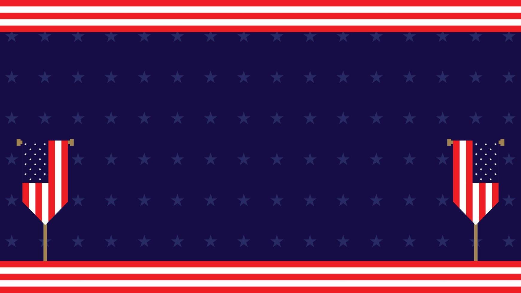 sfondo di americano bandiera giorno con Due volante unito stati bandiere, alcuni bandiera ornamenti e un' stella. e copia spazio la zona. adatto per essere posto su soddisfare con quello tema. vettore