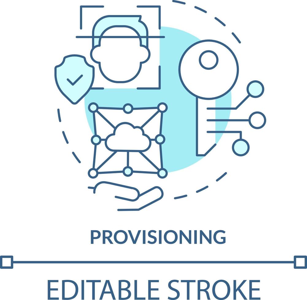 approvvigionamento turchese concetto icona. gestione di identità astratto idea magro linea illustrazione. assegnando permessi. isolato schema disegno. modificabile ictus vettore