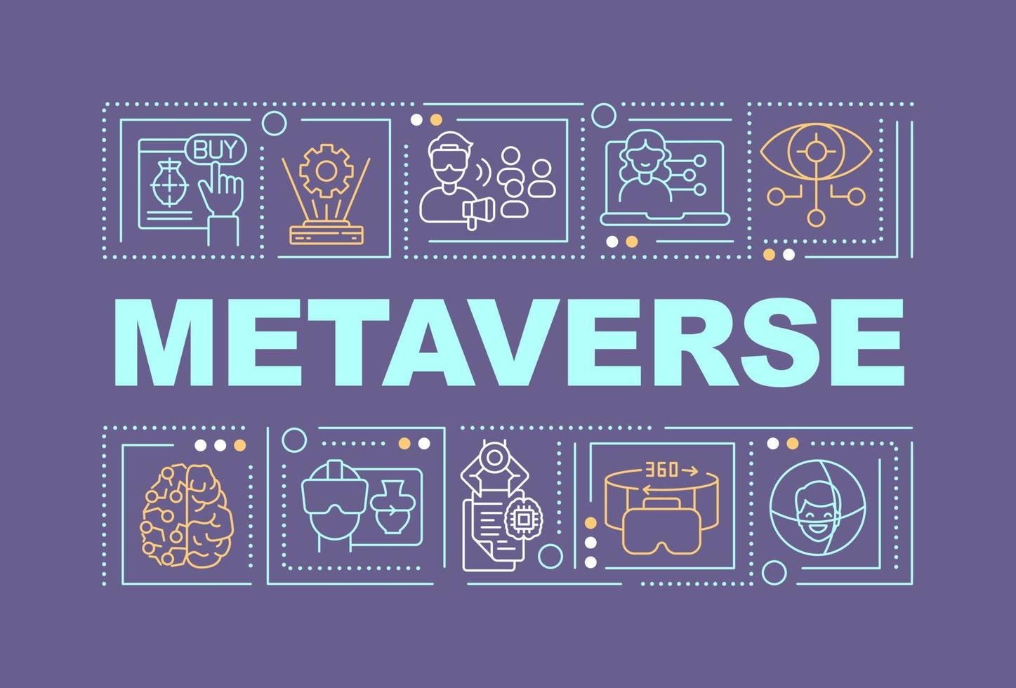 metaverso parola concetti viola striscione. virtuale la realtà tecnologia. infografica con modificabile icone su colore sfondo. isolato tipografia. vettore illustrazione con testo