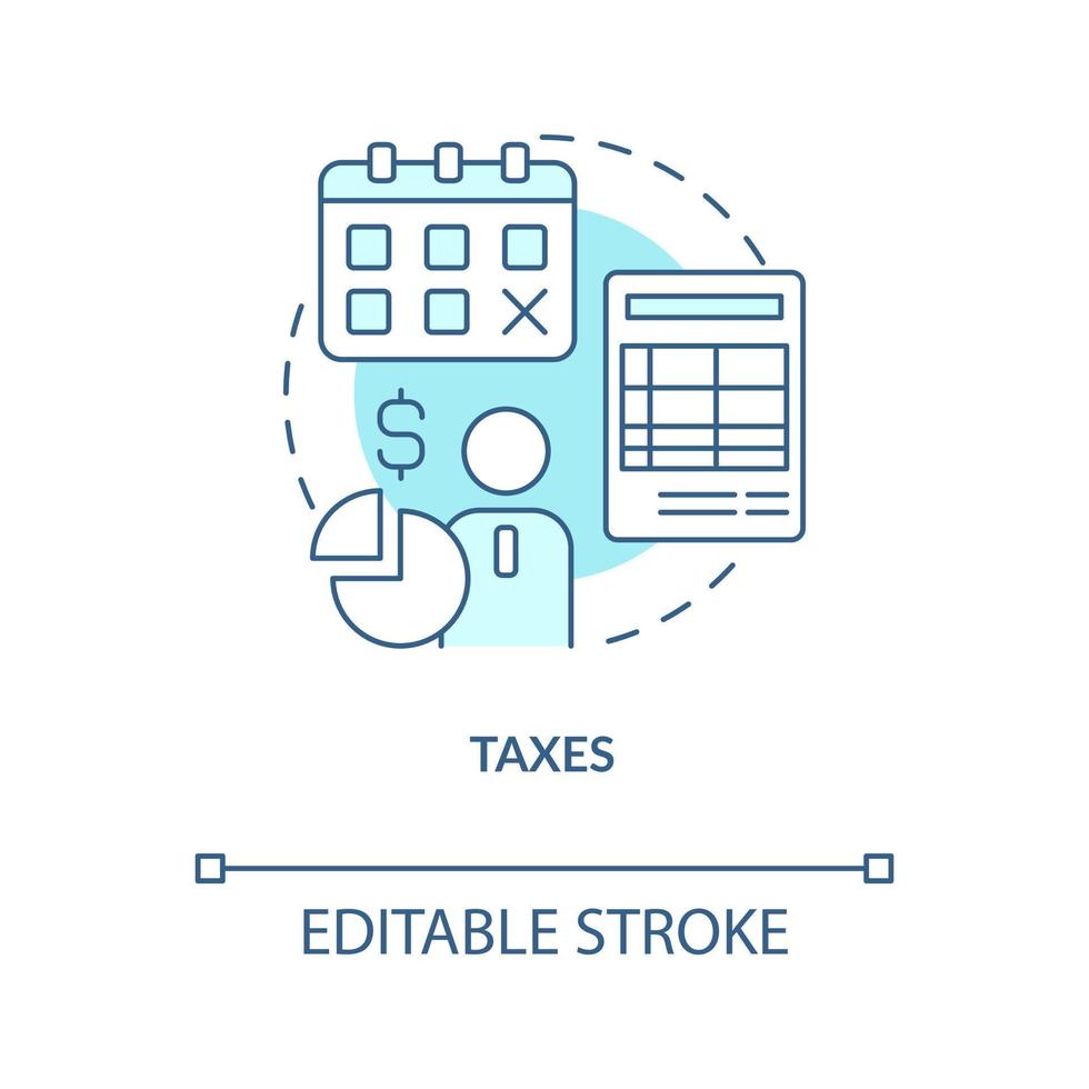 le tasse turchese concetto icona. regolare pagamenti controllo. dipendente libro paga deduzione astratto idea magro linea illustrazione. isolato schema disegno. modificabile ictus vettore