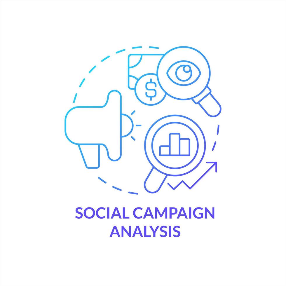 sociale campagna analisi blu pendenza concetto icona. misurare efficacia. valutare risultato. marketing ricerca astratto idea magro linea illustrazione. isolato schema disegno vettore