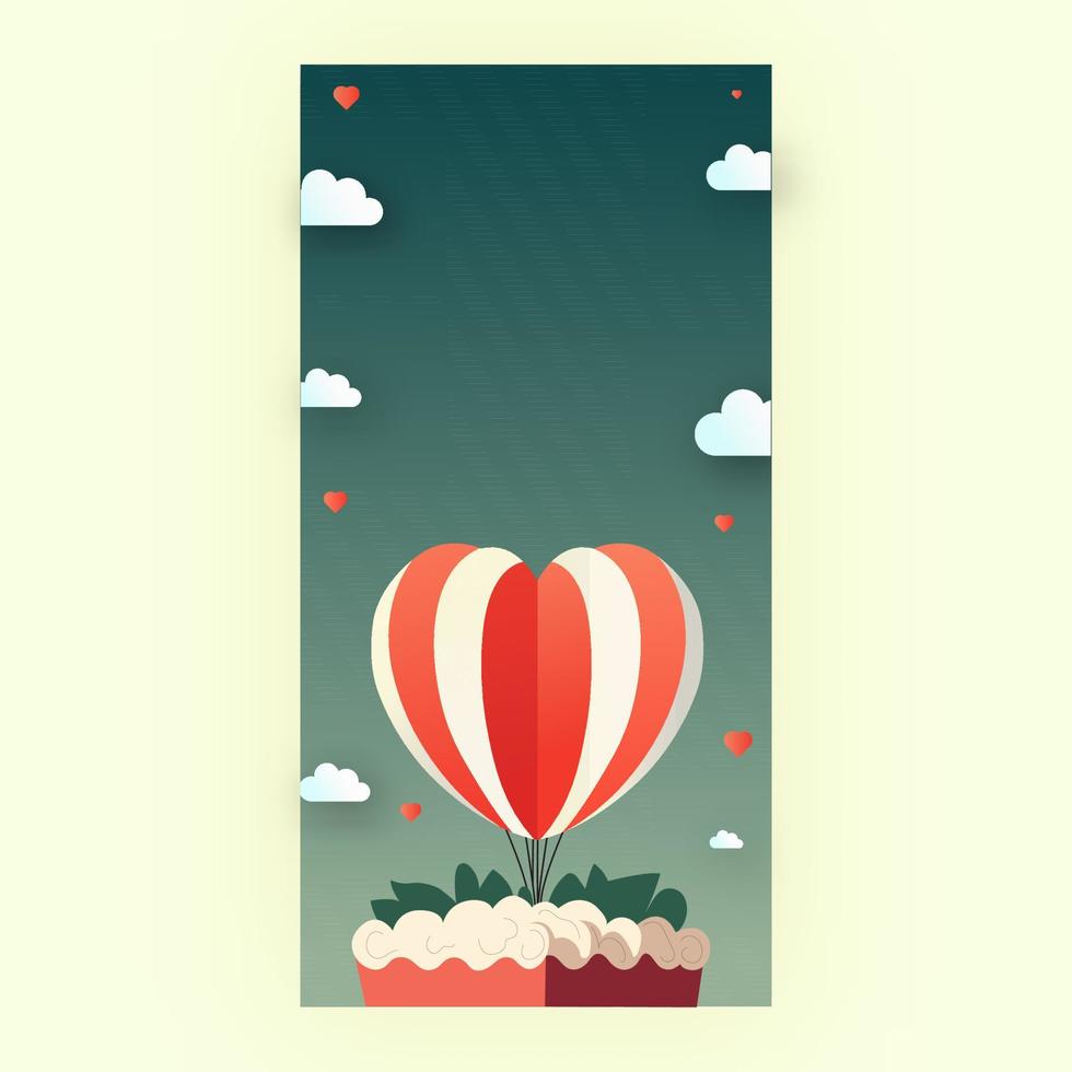 illustrazione di cuore forma palloncini con il giro telaio su nuvole, su pastello verde sfondo e copia spazio. amore o San Valentino giorno concetto. vettore