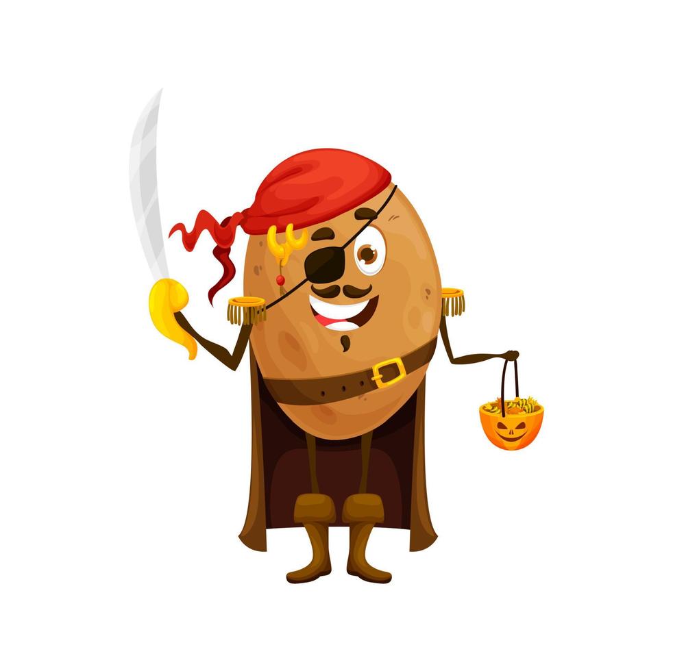 cartone animato Patata pirata Halloween verdure personaggio vettore