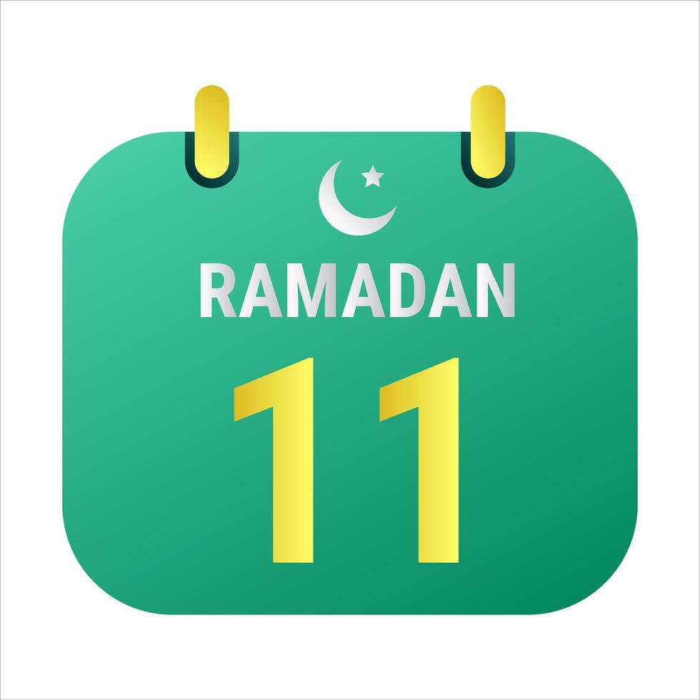 11 ° Ramadan celebrare con bianca e d'oro mezzaluna lune. e inglese Ramadan testo. vettore