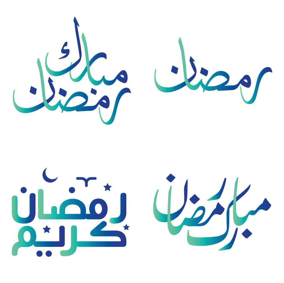 vettore illustrazione di pendenza verde e blu Ramadan kareem auguri con elegante Arabo tipografia.