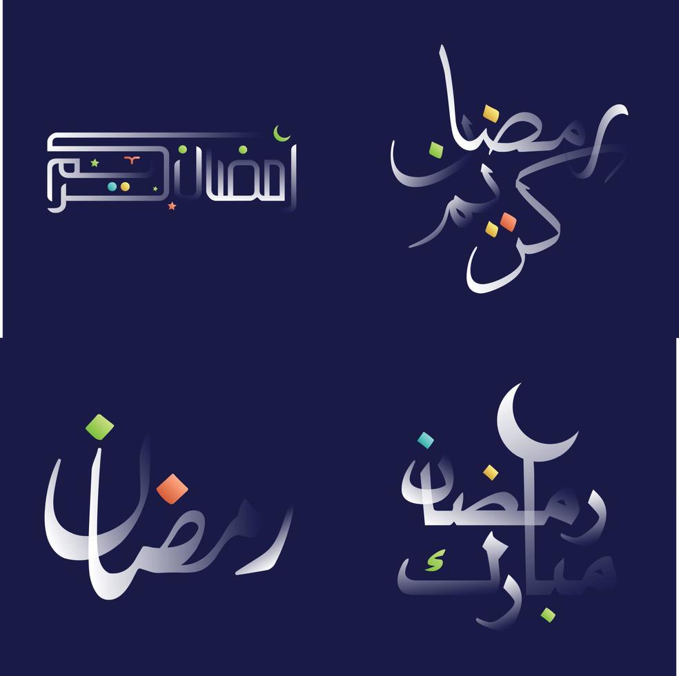 pulito bianca lucido Ramadan kareem calligrafia con luminosa design elementi vettore