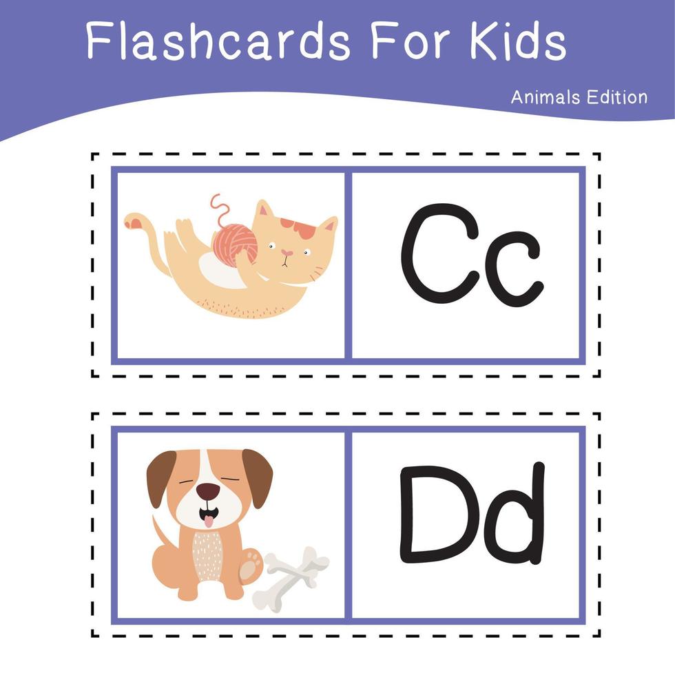 animale alfabeto flashcard. educativo stampabile flashcard. vettore illustrazioni.