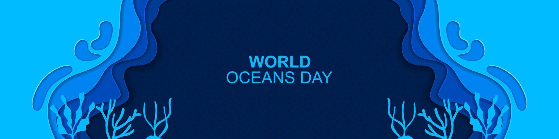 mondo oceani giorno bandiera subacqueo onda design con oceano, vettore illustrazione.