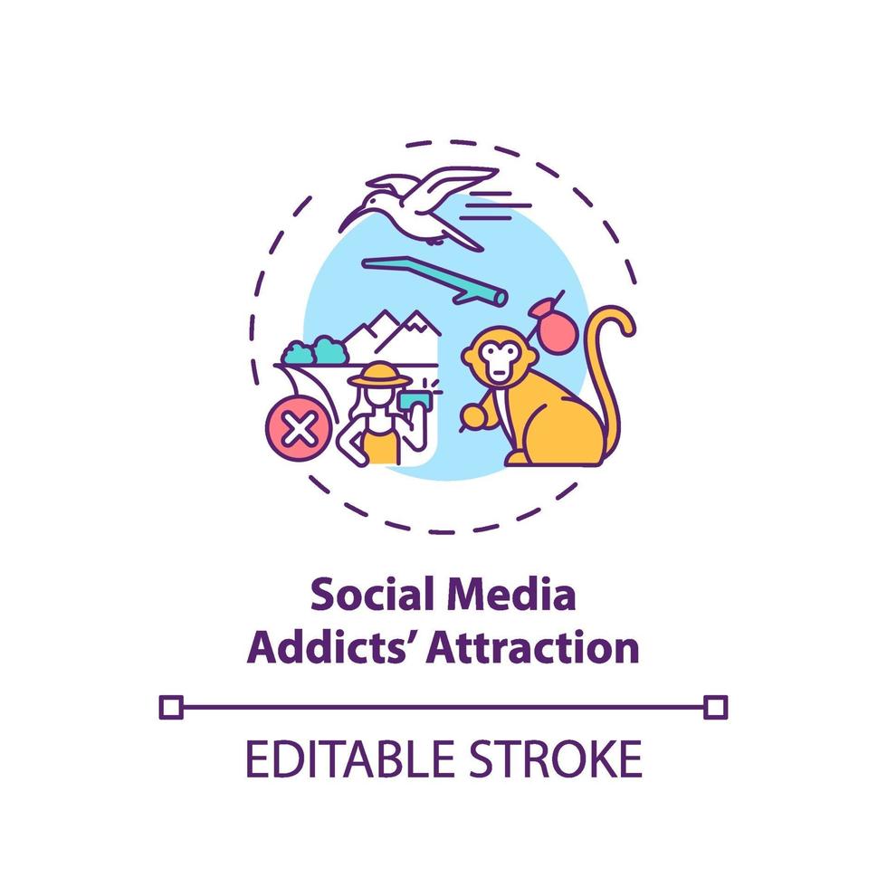 icona del concetto di attrazione dei tossicodipendenti dei social media vettore