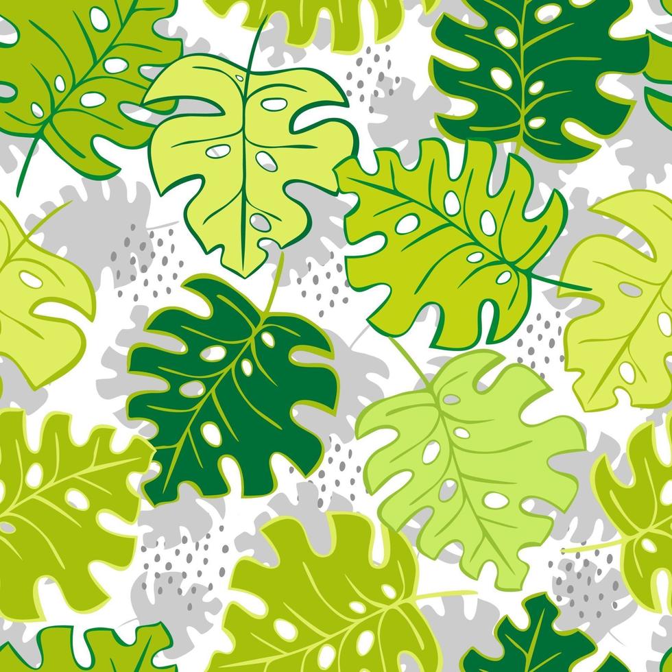 modello senza cuciture colorato disegnato a mano. foglie di giungla tropicale e varie forme. modello senza cuciture contemporaneo astratto. moderne illustrazioni patchwork in vettoriale. vettore